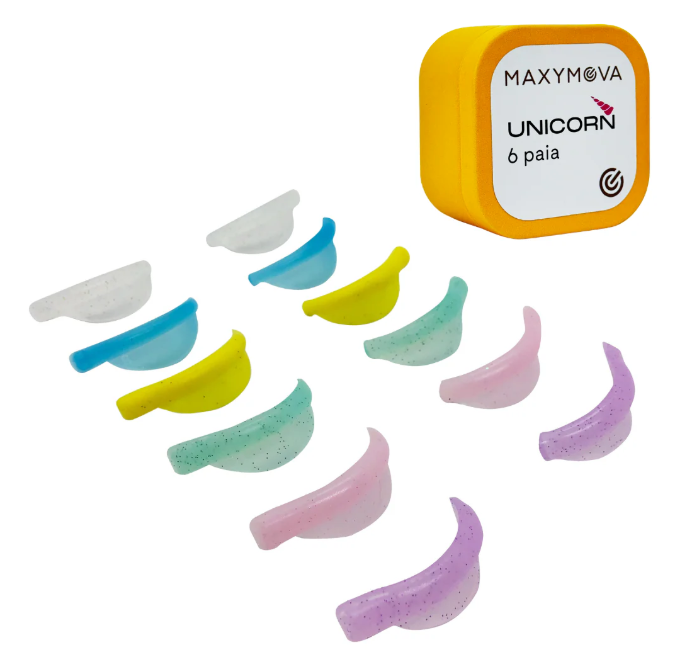 Maxymova - Unicorn Glitter Silicone Shields CURL type- Ultra-Soft and Colourful 6 pairs