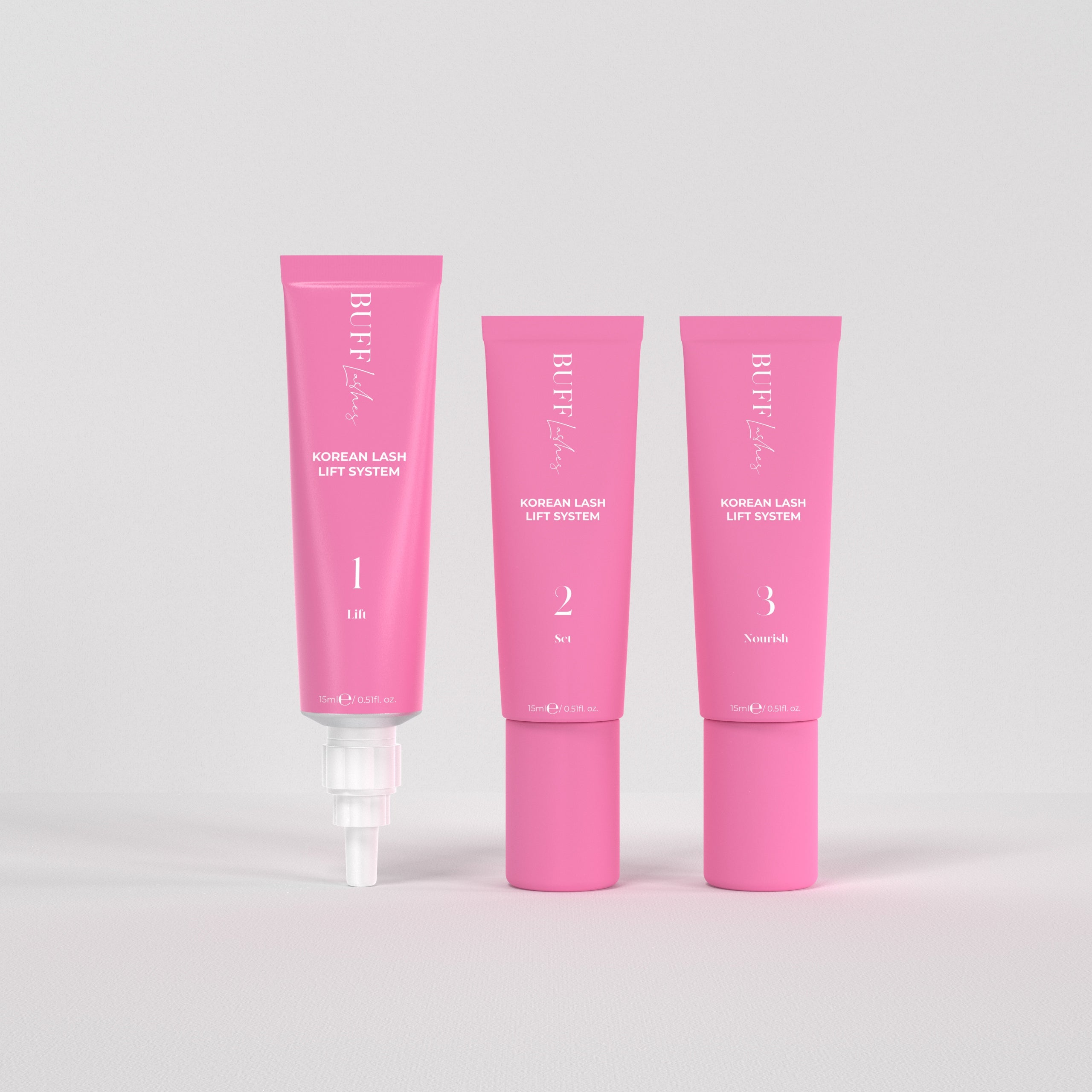 Buff Lashes - Korean Lash Lift Kit - 1,2 & 3 Steps - 3 x 15ml